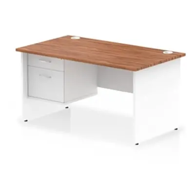 Impulse 1400x800 Desk Walnut/White Panel End Leg 1x2 Drawer Fixed Ped