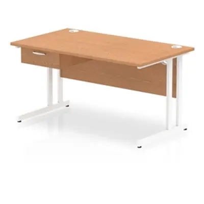 Impulse 1400x800 Desk Oak/White Cantilever Leg 1x1 Drawer Fixed Ped