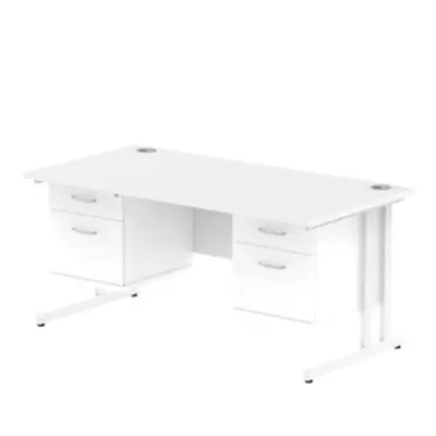 Impulse 1600x800mm Desk White White Cantilever Leg + 2x Fixed Pedestal