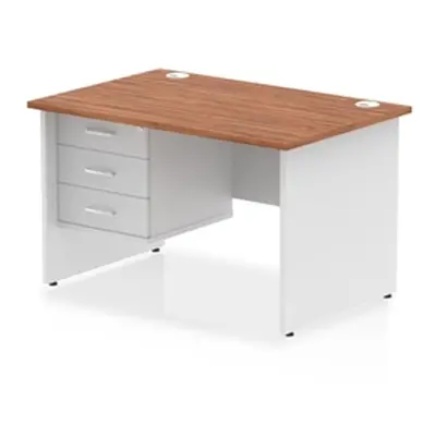 Impulse 1200x800 Desk Walnut/White Panel End Leg 1x3 Drawer Fixed Ped