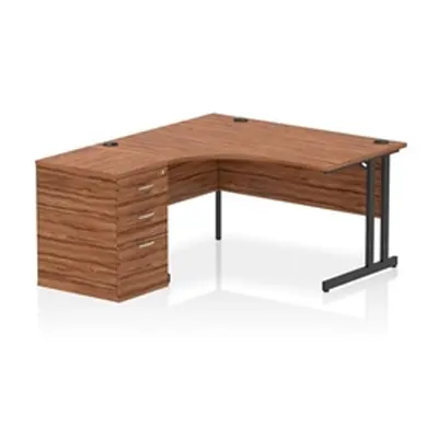 Impulse 1400 LH Crescent Desk Cantilever Walnut/Black 600 Desk Hi Ped