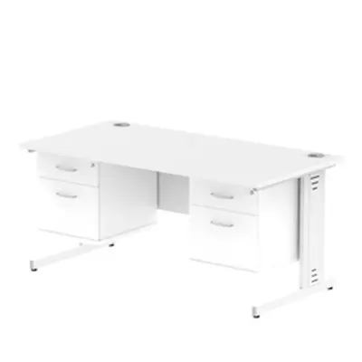 Impulse 1600x800mm Desk White Top White Leg + 2 Fixed Peds