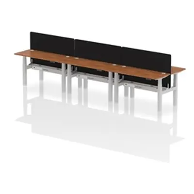 Air B2B 1400x600mm Adjustable 6P Bench Desk CP Walnut/Silver + Screen