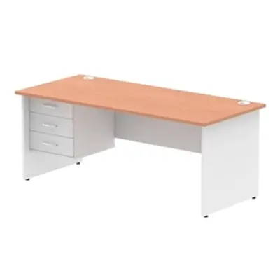 Impulse 1800x800 Desk Beech/White Panel End Leg 1x3 Drawer Fixed Ped