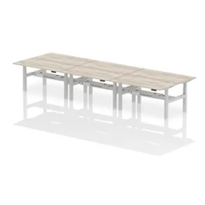 Air B2B 1600x800mm Height Adjustable 6P Bench Desk CP Grey Oak/Silver