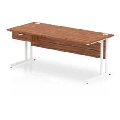 Impulse 1800x800 Desk Walnut/White Cantilever Leg 1x1 Drawer Fixed Ped