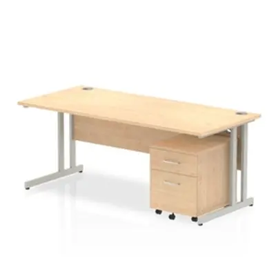 Impulse 1800x800 Desk Maple Top Silver Cantilever Leg+ Mobile Ped