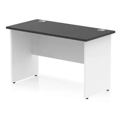 Impulse 1200x600mm Straight Office Desk Black Top White Panel End Leg