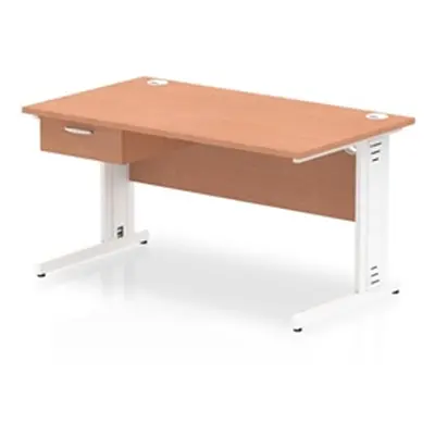 Impulse 1400x800 Desk Beech/White Cable Managed Leg 1 Dr Fixed Ped