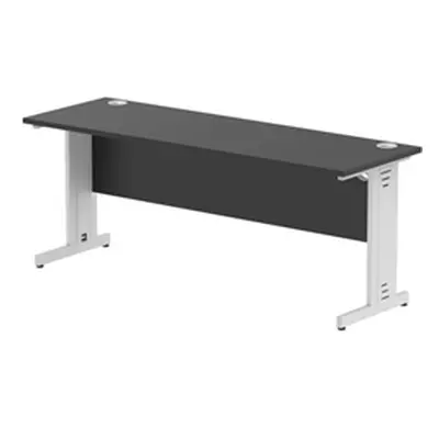 Impulse 1800x600mm Straight Desk Black Top Silver Cable Managed Leg