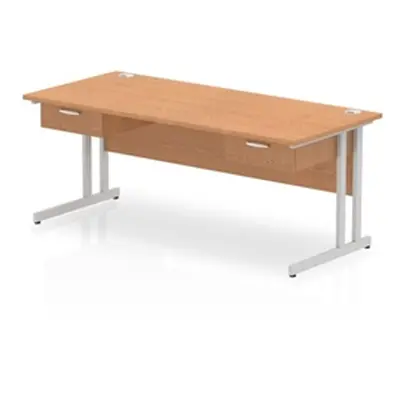 Impulse 1800x800 Desk Oak/Silver Cantilever Leg 2x1 Drawer Fixed Ped