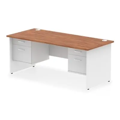 Impulse 1800x800 Desk Walnut/White Panel End with 2x2 Drawer Fixed Ped