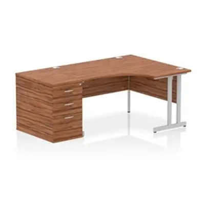 Impulse 1400 RH Crescent Desk Cantilever Walnut/Silver 800 Desk Hi Ped