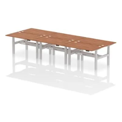 Air B2B 1400x800mm Height Adjustable 6P Bench Desk CP Walnut/Silver