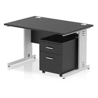 Impulse 1200x800 Desk Black/Silver Cable Managed Leg 2 Dr Mobile Ped