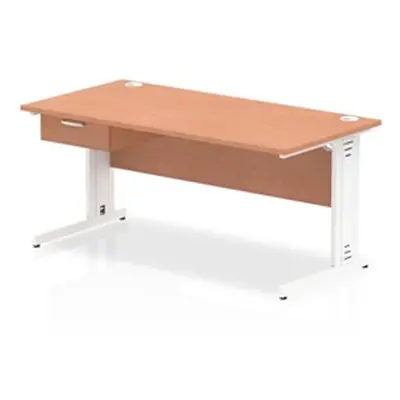 Impulse 1600x800 Desk Beech/White Cable Managed Leg 1 Dr Fixed Ped