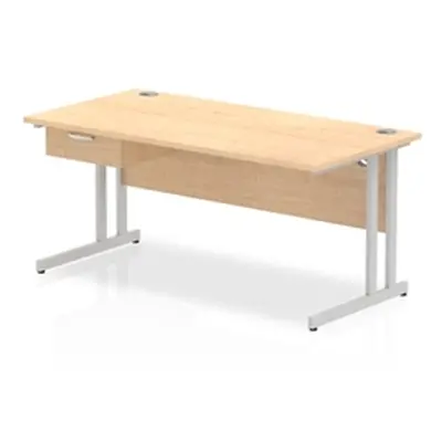 Impulse 1600x800 Desk Maple/Silver Cantilever Leg 1x1 Drawer Fixed Ped