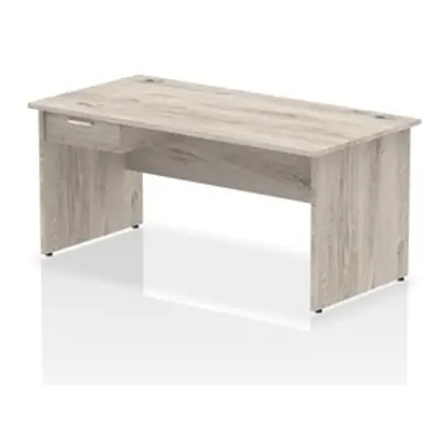 Impulse 1600x800 Desk Grey Oak Top Panel End 1x1 Drawer Fixed Ped