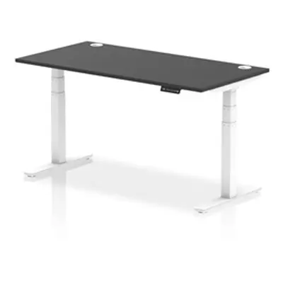 Air 1600x800mm Height Adjustable Desk Black Top Cable Ports White Leg