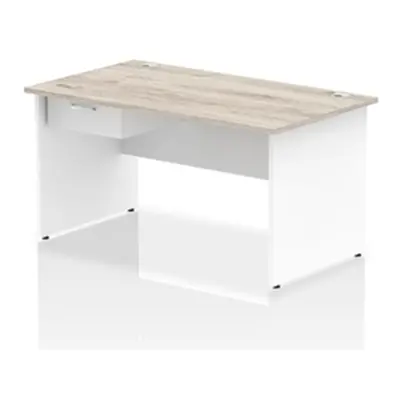 Impulse 1400x800 Desk Grey Oak/White Panel End 1x1 Drawer Fixed Ped