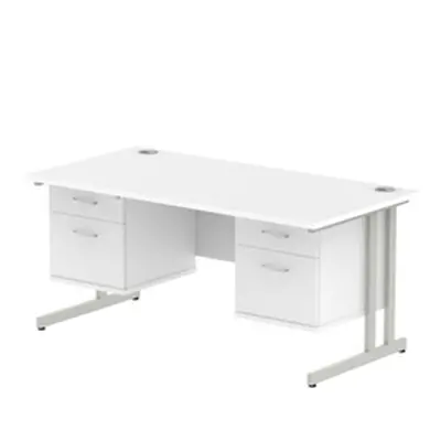 Impulse 1600x800 Desk White Silver Cantilever Leg + 2x Fixed Pedestal