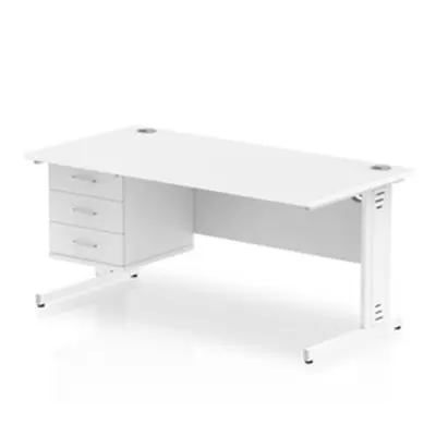 Impulse 1600x800 Desk White White Cable Managed Leg + Fixed Pedestal