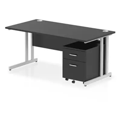 Impulse 1600x800 Desk Black/Silver Cantilever Leg 2 Drawer Mobile Ped