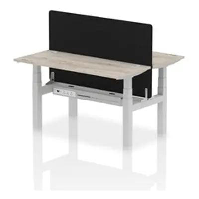 Air B2B 1400x600mm Adjustable 2P Bench Desk CP Grey Oak/Silver +Screen