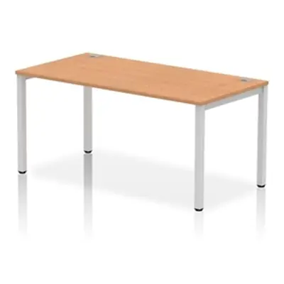 Impulse Bench Single Row 1600 Silver Frame Office Bench Desk Oak