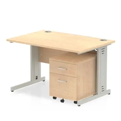 Impulse 1200x800 Desk Maple Top Silver Cable Managed Leg + Mobile Ped