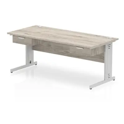 Impulse 1800x800 Desk Grey Oak/Silver Cable Managed 1 Drawer Fixed Ped