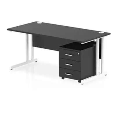 Impulse 1600x800 Desk Black/White Cantilever Leg 3 Drawer Mobile Ped