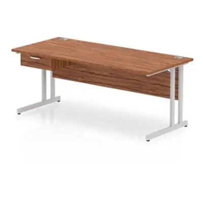 Impulse 1800x800 Desk Walnut/Silver Cantilever Leg 1 Drawer Fixed Ped