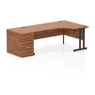 Impulse 1800 RH Crescent Desk Cantilever Walnut/Black 800 Desk Hi Ped