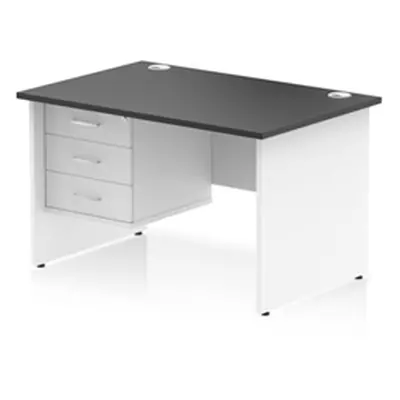 Impulse 1200x800 Desk Black/White Panel End Leg 1x3 Drawer Fixed Ped