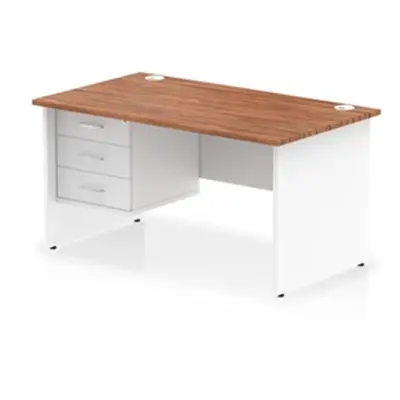 Impulse 1400x800 Desk Walnut/White Panel End Leg 1x3 Drawer Fixed Ped