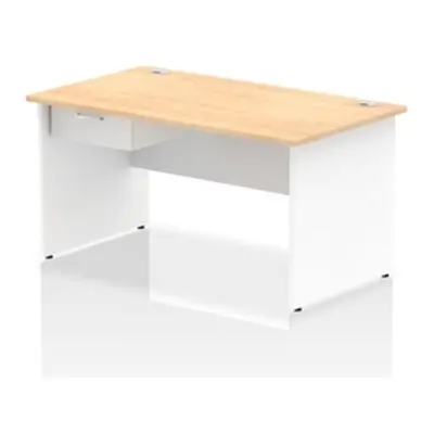 Impulse 1400x800 Desk Maple/White Panel End 1x1 Drawer Fixed Ped