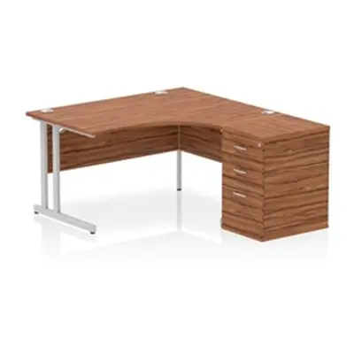 Impulse 1400 RH Crescent Desk Cantilever Walnut/Silver 600 Desk Hi Ped