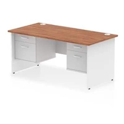 Impulse 1600x800 Desk Walnut/White Panel End with 2x2 Drawer Fixed Ped