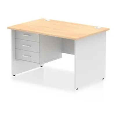 Impulse 1200x800 Desk Maple/White Panel End Leg 1x3 Drawer Fixed Ped