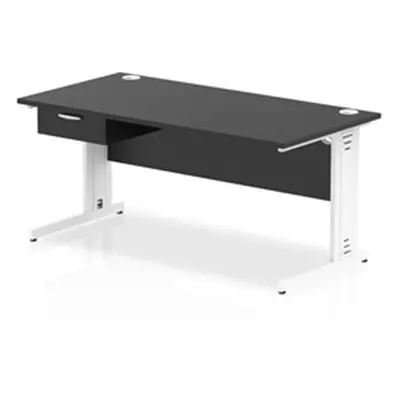 Impulse 1600x800 Desk Black/White Cable Managed Leg 1 Dr Fixed Ped