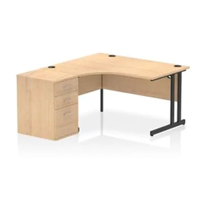 Impulse 1400 LH Crescent Desk Cantilever Maple/Black 600 Desk High Ped