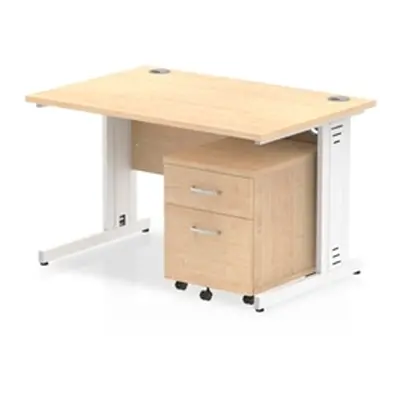 Impulse 1200x800mm Desk Maple Top White Cable Managed Leg + Mobile Ped