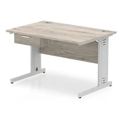 Impulse 1200x800 Desk Grey Oak/Silver Cable Managed Leg 1 Dr Fixed Ped