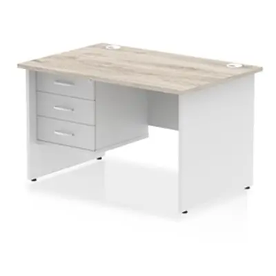 Impulse 1200x800 Desk Grey Oak/White Panel End 1x3 Drawer Fixed Ped