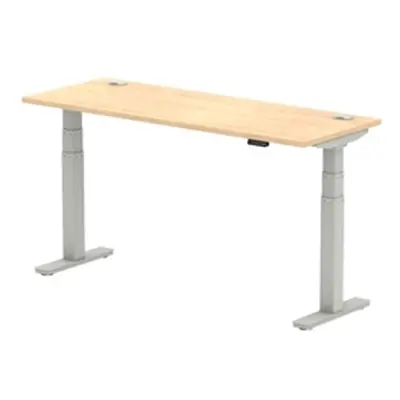 Air 1600x600mm Height Adjustable Desk Maple Top Cable Ports Silver Leg