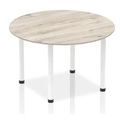 Impulse 1200mm Round Table Grey Oak Top White Post Leg