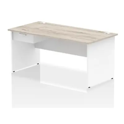 Impulse 1600x800 Desk Grey Oak/White Panel End 1x1 Drawer Fixed Ped