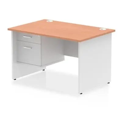 Impulse 1200x800 Desk Beech/White Panel End Leg 1x2 Drawer Fixed Ped