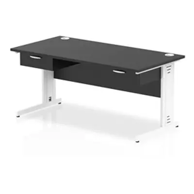 Impulse 1600x800 Desk Black/White Cable Managed 2x1 Drawer Fixed Ped